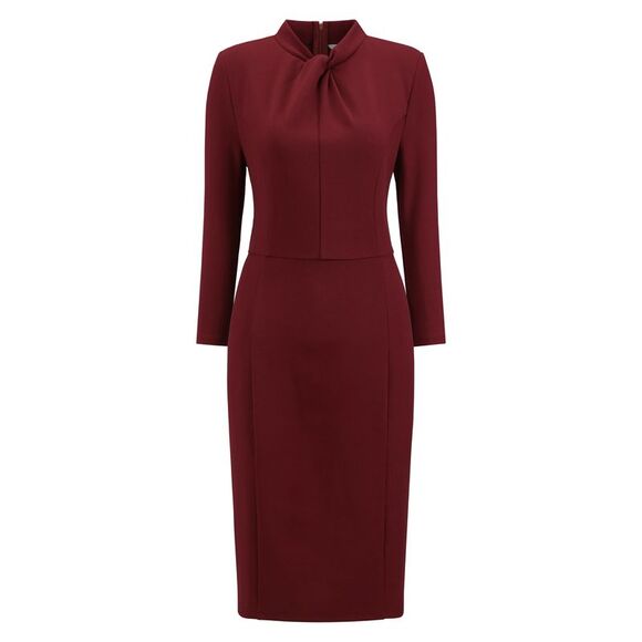 Hobemty Dresses & Skirts - Women's 3/4 Sleeve Pencil Dress Twist Mock Neck Work Knee Dress Dark Red